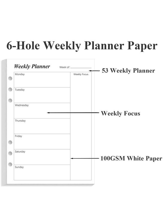 Yaridar Weekly Planner Refills for A5 Binders - 53 Sheets/106 Pages Undated Weekly Planner, 6-Hole Punched, 100 gsm White Paper, Lasts 1 Year, Undated, 5.8" x 8.3", Black - Image 5