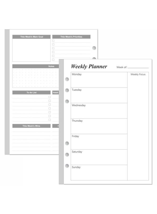 Yaridar Weekly Planner Refills for A5 Binders - 53 Sheets/106 Pages Undated Weekly Planner, 6-Hole Punched, 100 gsm White Paper, Lasts 1 Year, Undated, 5.8" x 8.3", Black - Image 1