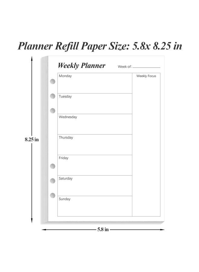 Yaridar Weekly Planner Refills for A5 Binders - 53 Sheets/106 Pages Undated Weekly Planner, 6-Hole Punched, 100 gsm White Paper, Lasts 1 Year, Undated, 5.8" x 8.3", Black - Image 4
