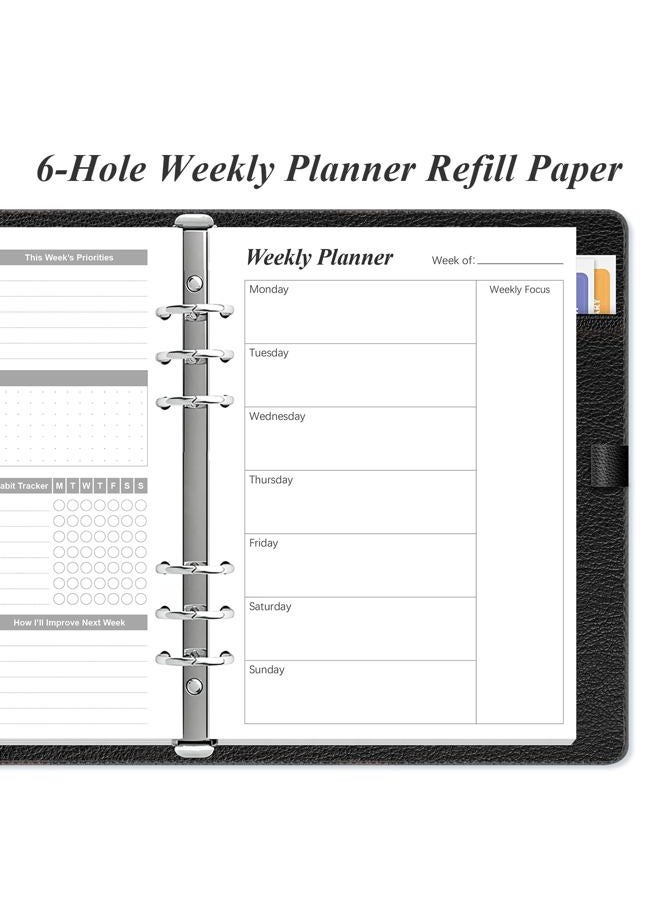 Yaridar Weekly Planner Refills for A5 Binders - 53 Sheets/106 Pages Undated Weekly Planner, 6-Hole Punched, 100 gsm White Paper, Lasts 1 Year, Undated, 5.8" x 8.3", Black - Image 3