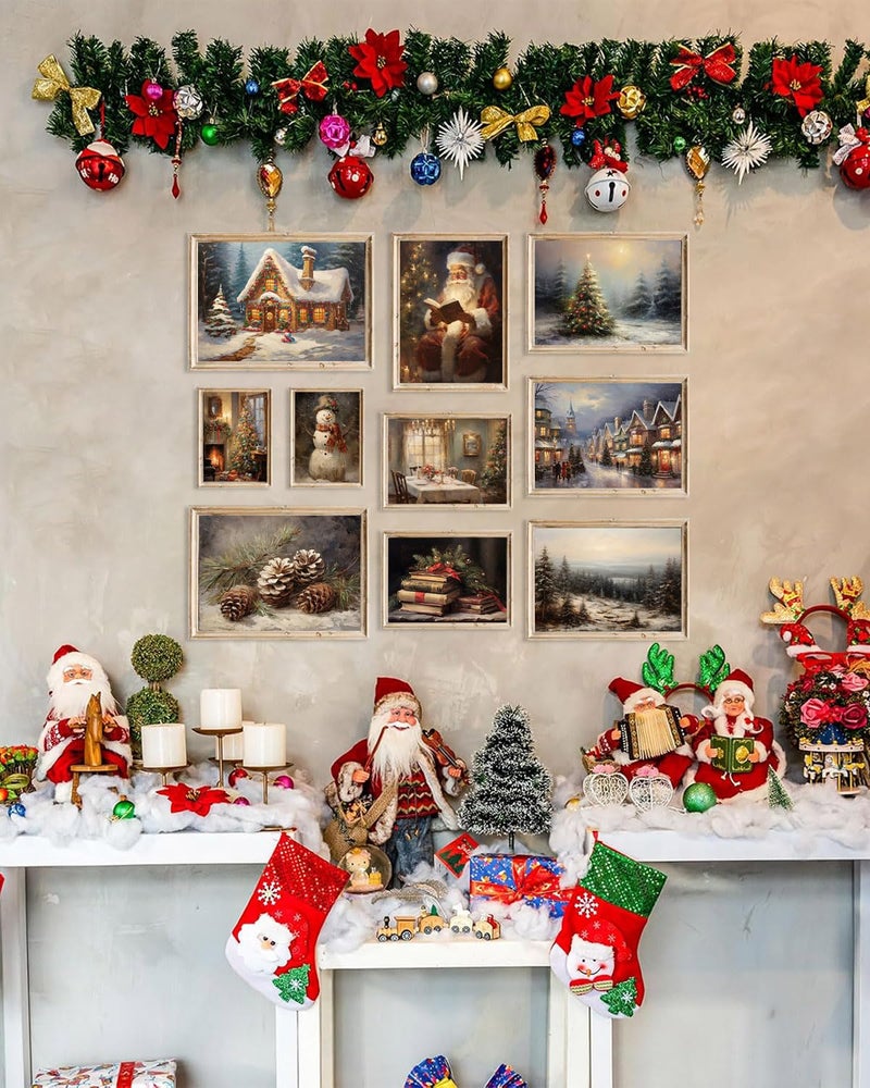 KBKBART Christmas Wall Art Prints Set of 10, Winter Christmas Picture Wall Decor Santa Xmas Tree Forest Canvas Artwork, Snow Scene Street Christmas Aesthetic Posters for Bedroom, Vintage Christmas Holiday Decor - Unframed - Image 5