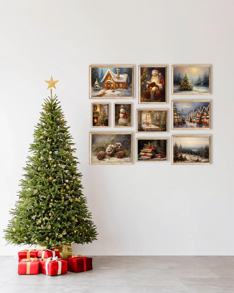 KBKBART Christmas Wall Art Prints Set of 10, Winter Christmas Picture Wall Decor Santa Xmas Tree Forest Canvas Artwork, Snow Scene Street Christmas Aesthetic Posters for Bedroom, Vintage Christmas Holiday Decor - Unframed - Image 4