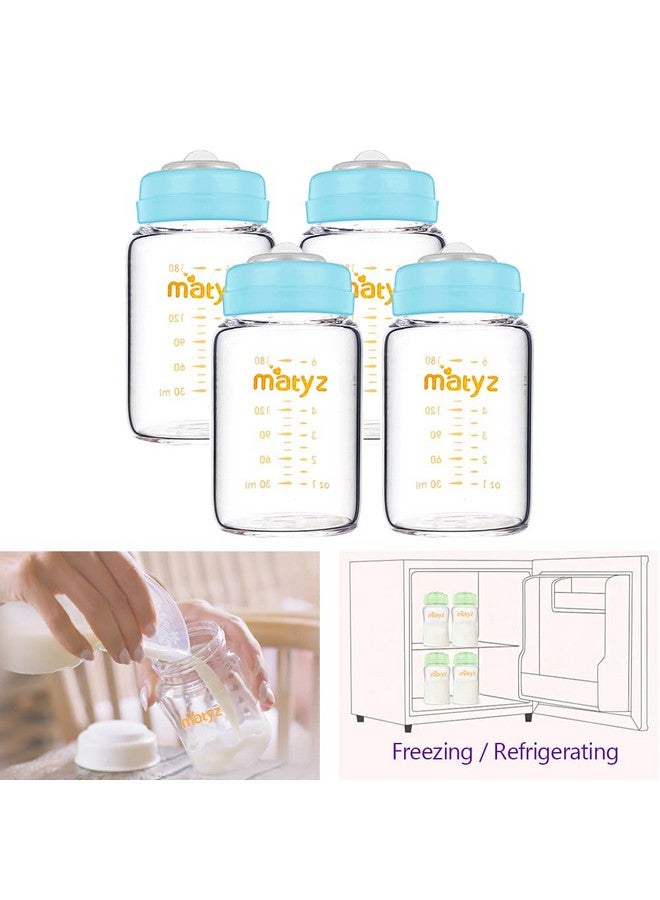 Matyz 4-PACK Wide Mouth Glass Breast Milk Storage Containers With Lids (Blue, 6 Oz Each) - Glass Freezer Safe Breastmilk Storage Bottles - Breast Pump Accessories For Medela Spectra Avent Breast Pumps - Image 2