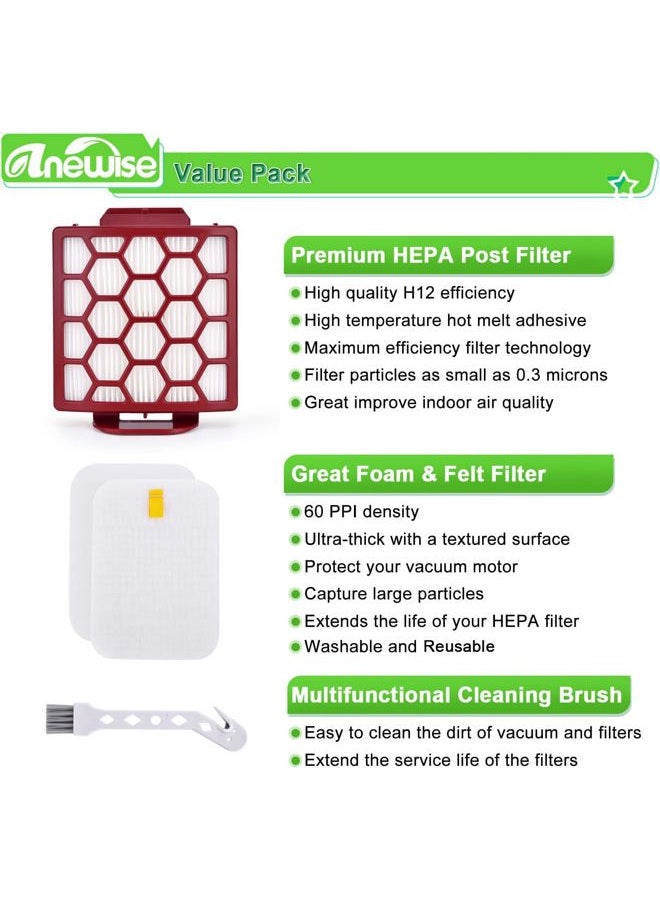 Anewise Filter Replacement for Shark Navigator Pet Pro Plus NV150 NV150C NV151 NV251 Rotator NV255 Zero-M ZU60 ZU62 ZU62C Upright Vacuum, Compare to Part # 1238FT60 & 1239FT60, 2 HEPA + 6 Foam & Felt - Image 3