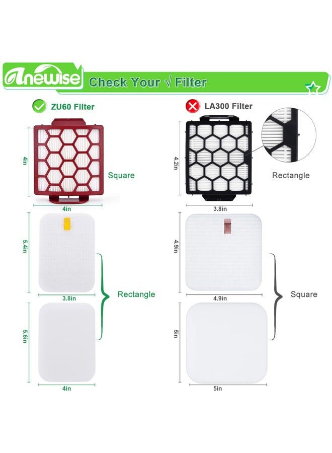 Anewise Filter Replacement for Shark Navigator Pet Pro Plus NV150 NV150C NV151 NV251 Rotator NV255 Zero-M ZU60 ZU62 ZU62C Upright Vacuum, Compare to Part # 1238FT60 & 1239FT60, 2 HEPA + 6 Foam & Felt - Image 4