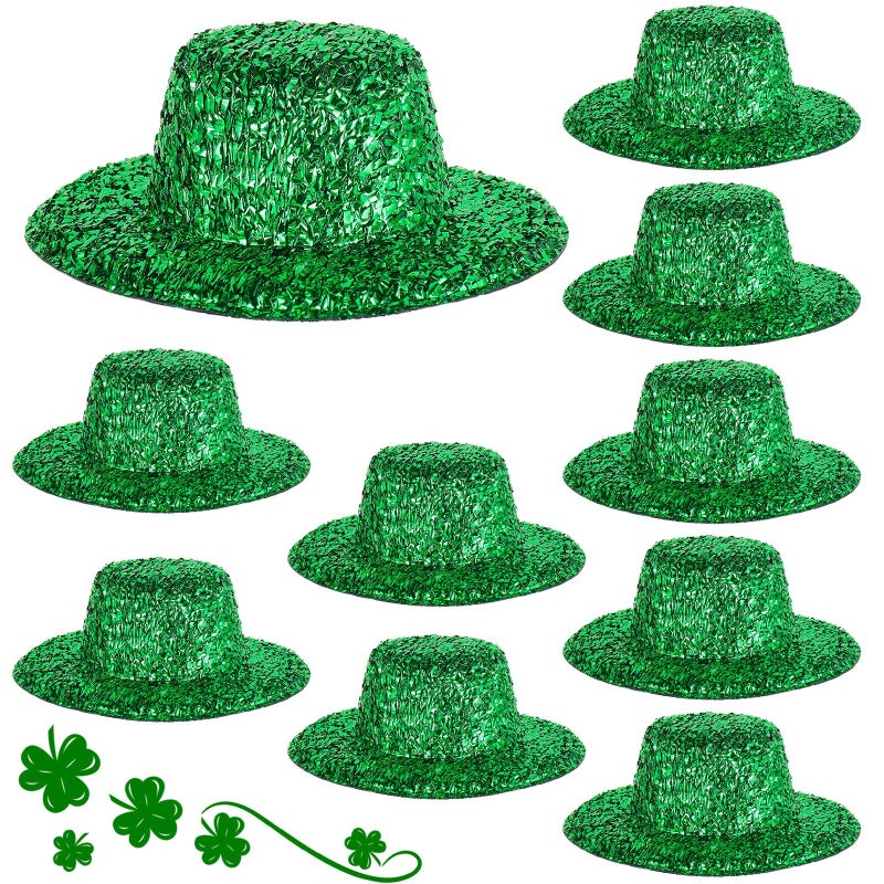Chuangdi 10 Pieces St Patrick's Day Mini Party Hats Tiny Leprechaun Glittery Green Irish Small Hats for St. Patrick's Day Centerpiece Displays Table Decorations Stuffed Animals and Figurines(Common) - Image 1