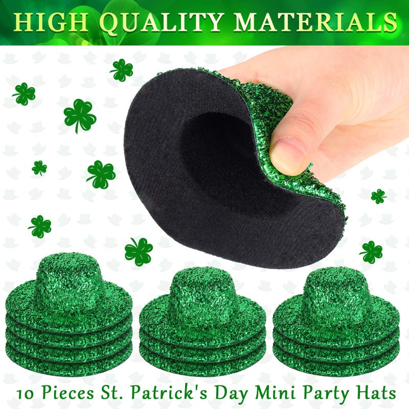 Chuangdi 10 Pieces St Patrick's Day Mini Party Hats Tiny Leprechaun Glittery Green Irish Small Hats for St. Patrick's Day Centerpiece Displays Table Decorations Stuffed Animals and Figurines(Common) - Image 3