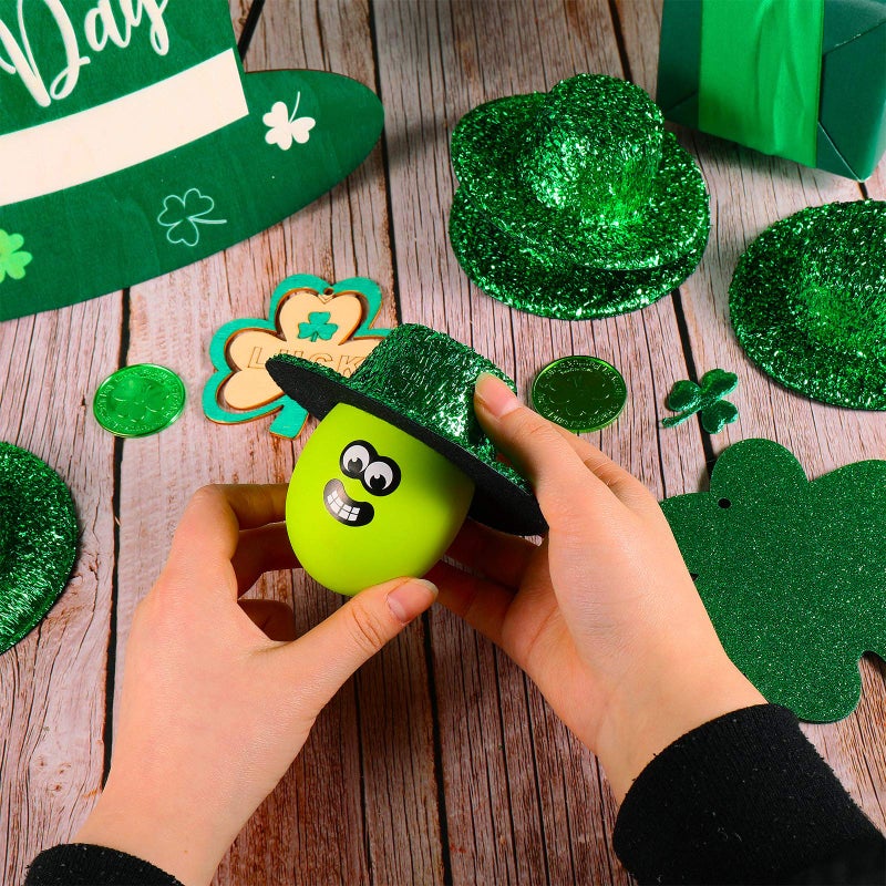 Chuangdi 10 Pieces St Patrick's Day Mini Party Hats Tiny Leprechaun Glittery Green Irish Small Hats for St. Patrick's Day Centerpiece Displays Table Decorations Stuffed Animals and Figurines(Common) - Image 4