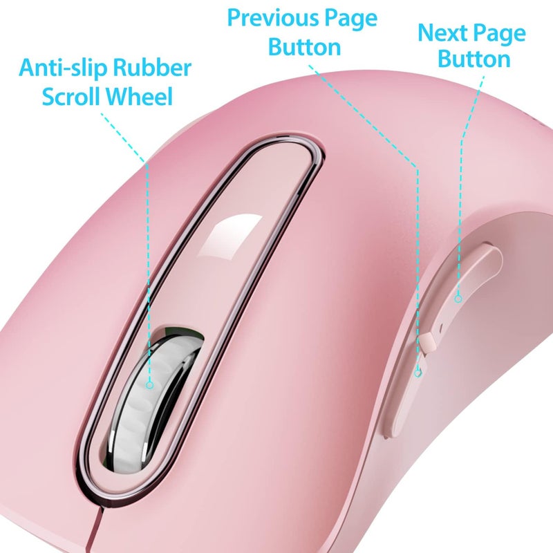 memzuoix 2.4G Wireless Mouse, 1400 DPI Mobile Optical Cordless Mouse with USB Receiver, Portable Computer Mice for Laptop, PC, Desktop, MacBook, 5 Buttons (Pink) - Image 4