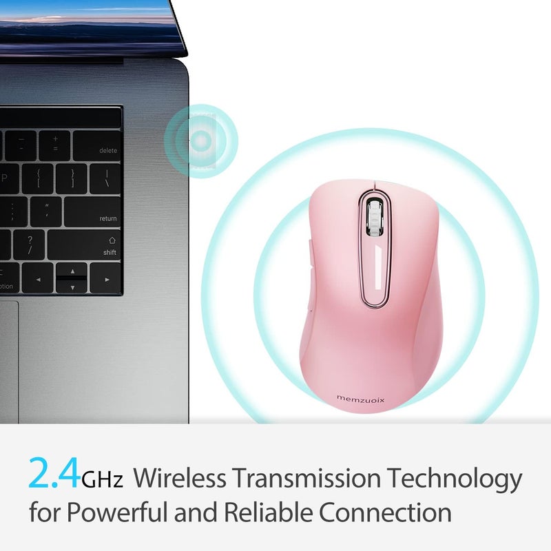 memzuoix 2.4G Wireless Mouse, 1400 DPI Mobile Optical Cordless Mouse with USB Receiver, Portable Computer Mice for Laptop, PC, Desktop, MacBook, 5 Buttons (Pink) - Image 3