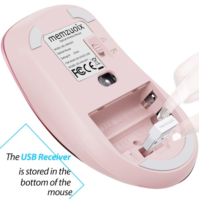memzuoix 2.4G Wireless Mouse, 1400 DPI Mobile Optical Cordless Mouse with USB Receiver, Portable Computer Mice for Laptop, PC, Desktop, MacBook, 5 Buttons (Pink) - Image 5