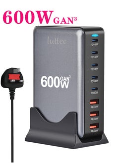 Luttec 600W USB C Charger Charging Station,8 Port Type C Fast Hub Block,Wall Charger Power Strip Adapter Plug with 5 PD USB C (2 x 140W,2 x 100W,1 x 30W) 3 QC USB A (3 x 30W) Ports - GaN Technology - Certified Laptop Charger for Macbook Air,Sumsung S23,iPhone 16,iPad,Galaxy,Honor and More -1.5m Power Cord  - Image 1