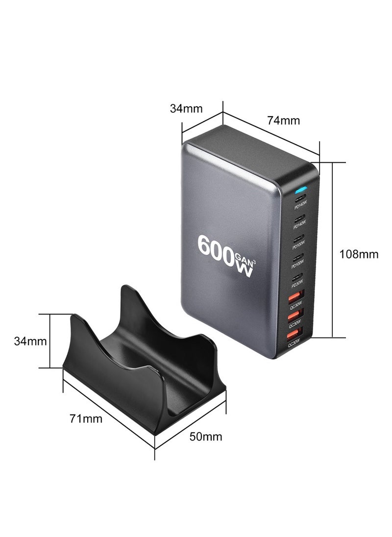 600W USB C Charger Charging Station,8 Port Type C Fast Hub Block,Wall Charger Power Strip Adapter Plug with 5 PD USB C (2 x 140W,2 x 100W,1 x 30W) 3 QC USB A (3 x 30W) Ports - GaN Technology - Certified Laptop Charger for Macbook Air,Sumsung S23,iPhone 16,iPad,Galaxy,Honor and More -1.5m Power Cord