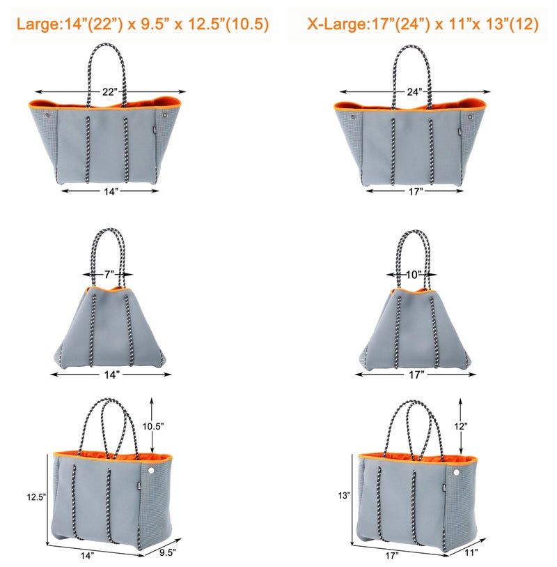 QOGiR Neoprene Multipurpose Beach Bag Tote with Inner Zipper Pocket (Grey, X-Large) - Image 4