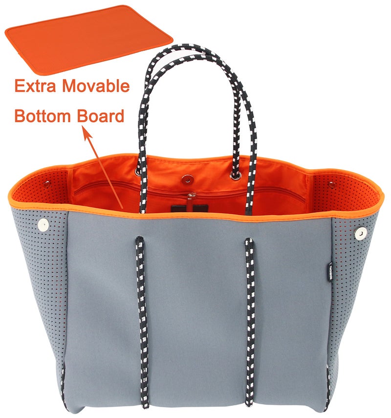 QOGiR Neoprene Multipurpose Beach Bag Tote with Inner Zipper Pocket (Grey, X-Large) - Image 3
