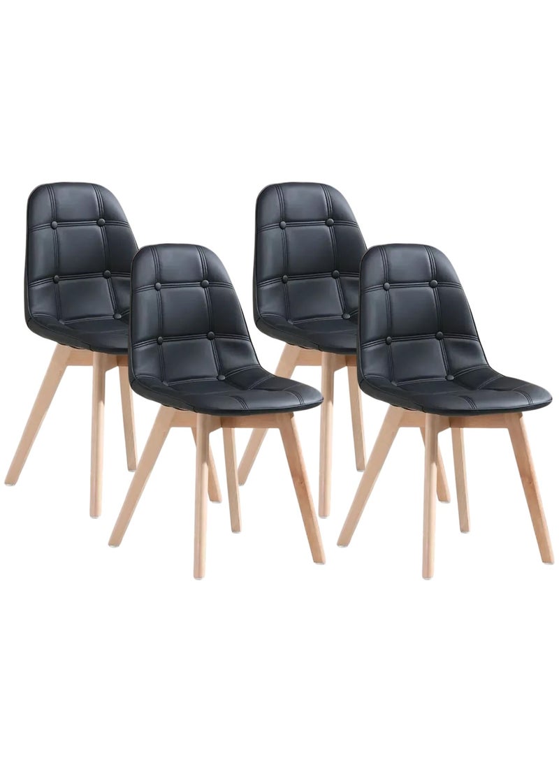 Taimi Set of 4 Modern Armless Solid Wooden Padded Seat Dining Chair, Office Chair, Desk Chairwith Back Rest Designer Chairs for Kitchen Home Office Lounge Living Room Cushioned Black - Image 1