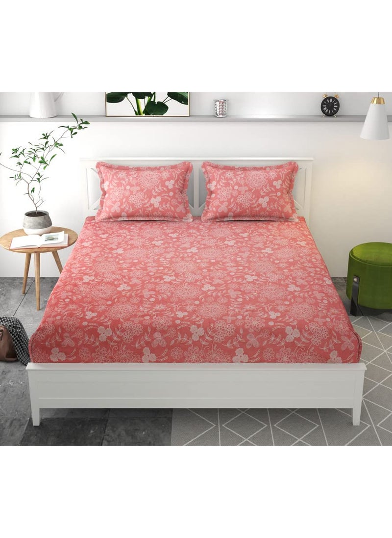 VAS COLLECTIONS - VAS COLLECTIONS New Reguler Collection 220TC Cotton Printed 1 Double BedSheet with 2 Matching Free King Size Pillow Covers230x240 cm or 7x75 ft Pink - Image 1