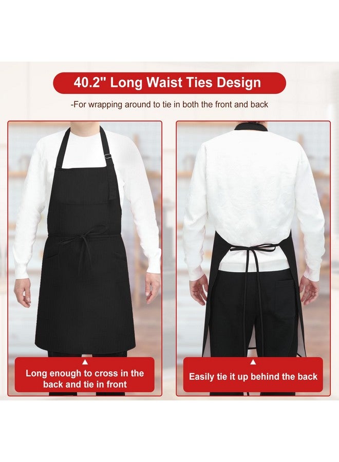 SHEOMERN 3 Pcs Dual Waterproof Oilproof Kitchen Chef Aprons with 4 Pockets for Men Women, Adjustable Soft Anti-Tear Cooking Bib Apron for Baking Grilling BBQ Painting Cleaning (Black) - Image 5