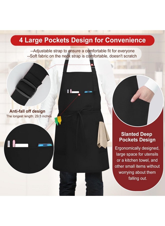SHEOMERN 3 Pcs Dual Waterproof Oilproof Kitchen Chef Aprons with 4 Pockets for Men Women, Adjustable Soft Anti-Tear Cooking Bib Apron for Baking Grilling BBQ Painting Cleaning (Black) - Image 4