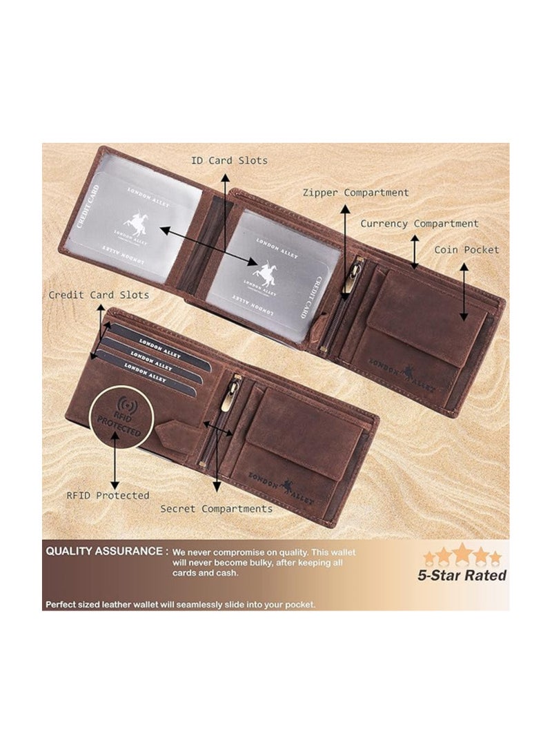 London Alley LONDON ALLEY ELK Vintage Brown Leather Wallet & Black/Brown Reversible Belt Combo Gift Box for Men - Image 3