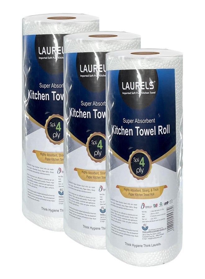 LAURELS 4 Ply Super Absorbent Kitchen Towel Rolls, 80 Pulls, Pack of 3 - Image 1