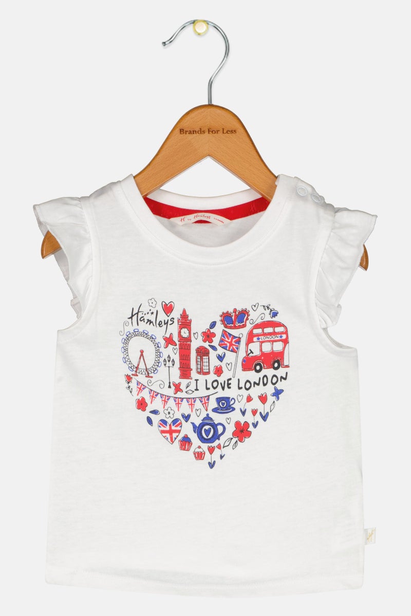 Hamleys Toddlers Girl Crew Neck Graphic Print Top, White - Image 2
