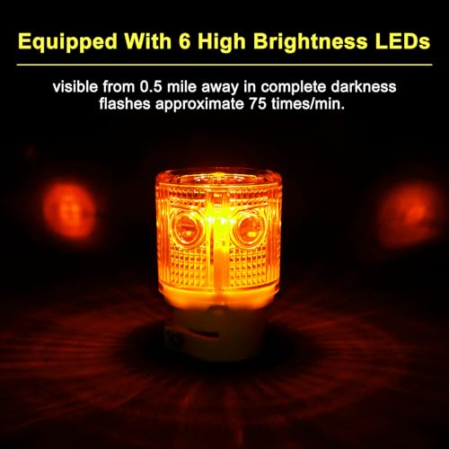 Aolyty Solar Strobe Warning Light 360 Degree Super Bright Waterproof IP54 for Construction Traffic Dock Marine Light Control Flashing (Yellow) - Image 3