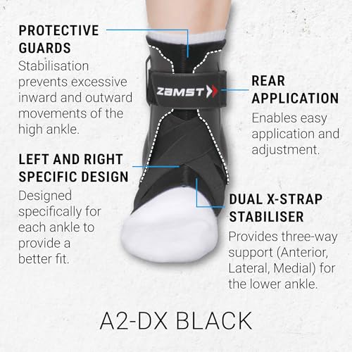 Zamst دعامة كاحل زامست A2-DX سوداء للرياضة - دعم كاحل رياضي قابل للتنفس للرجال والنساء مع مثبتات للحماية لالتواء الكاحل من الدرجة العالية - اليمين، صغير - Image 3