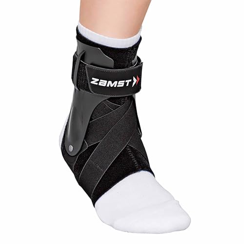 Zamst دعامة كاحل زامست A2-DX سوداء للرياضة - دعم كاحل رياضي قابل للتنفس للرجال والنساء مع مثبتات للحماية لالتواء الكاحل من الدرجة العالية - اليمين، صغير - Image 1