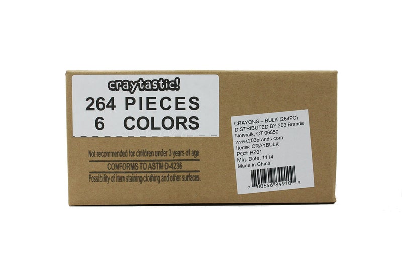 Craytastic! (264) Premium Bulk Crayons (6 Colors) for Schools, Classrooms, Restaurants, Offices, Crafts and More - Safety Tested Compliant with ASTM D-4236 - Image 3