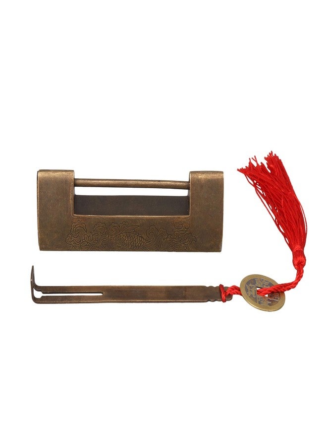 BQLZR Spacing 6cm Chinese Old Style Brass Carved Fish Horizontal Padlock Lock Chinese Antique Lock and Key - Image 1