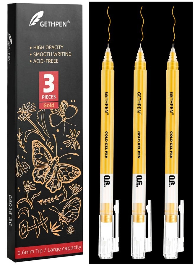 GETHPEN 3Pack,0.6mm Extra Fine Point, Gold Gel Pens for Artists, Gold Gel Pen, Gold Ink Pen, Gold Pens for Black Paper, Gold Drawing Pens,Gold Pen for Artists Drawing - Image 1