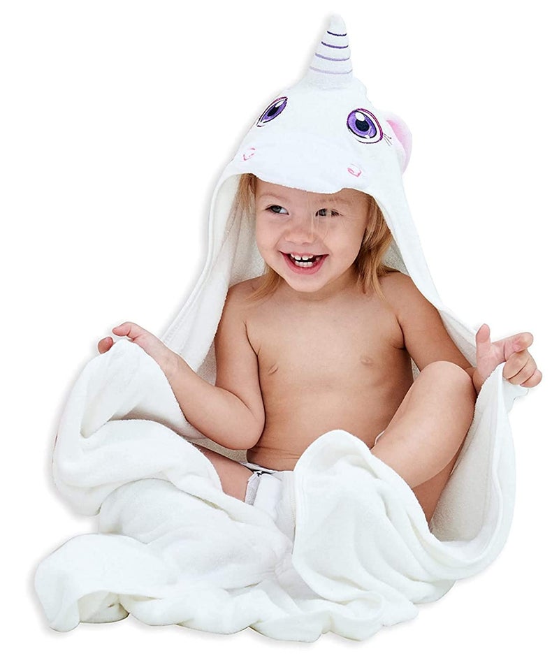 HIPHOP PANDA Hooded Towel - Rayon Made from Bamboo, Bath Towel with Bear Ears for Newborn, Babie, Toddler, Infant - Absorbent Large Baby Towel - Unicorn, 30 x 30 Inch - Image 1