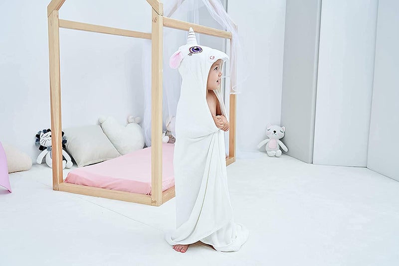HIPHOP PANDA Hooded Towel - Rayon Made from Bamboo, Bath Towel with Bear Ears for Newborn, Babie, Toddler, Infant - Absorbent Large Baby Towel - Unicorn, 30 x 30 Inch - Image 5