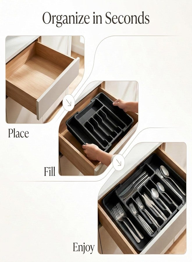 KRIVAZ Drawer Organizer Tray/Kitchen Expandable Utensil Tray/Adjustable Utensil Organizer/Cutlery Silverware Flatware Holder/Divider for Spoons Forks Knives Tableware - Image 4