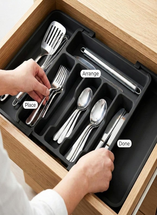 KRIVAZ Drawer Organizer Tray/Kitchen Expandable Utensil Tray/Adjustable Utensil Organizer/Cutlery Silverware Flatware Holder/Divider for Spoons Forks Knives Tableware - Image 2