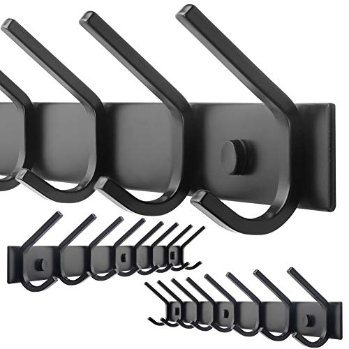 WEBI Coat Rack Wall Mounted,8 Hooks for Hanging Coats,Hook Rack Hook Rail Coat Hanger Wall Mount for Backpack,Clothes,Jacket,Black,2 Packs - Image 1