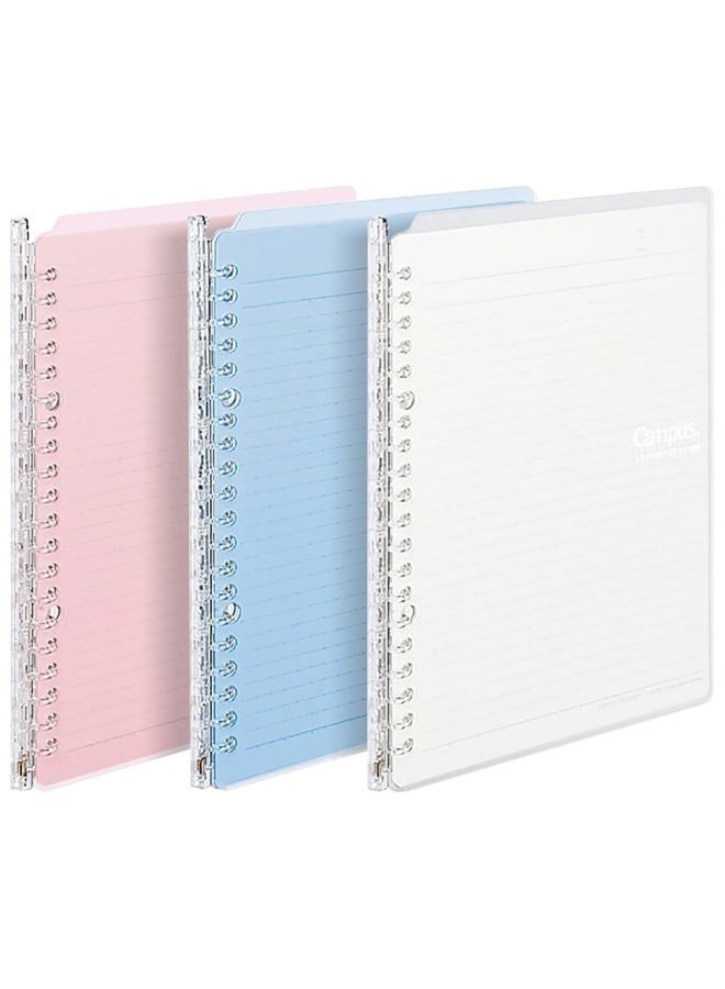 Kokuyo Campus Easy-Carry Slim Binder"Smart-Ring" A5 20-Ring Set of 3 (Light Pink, Light Blue & Clear, A5) - Image 1
