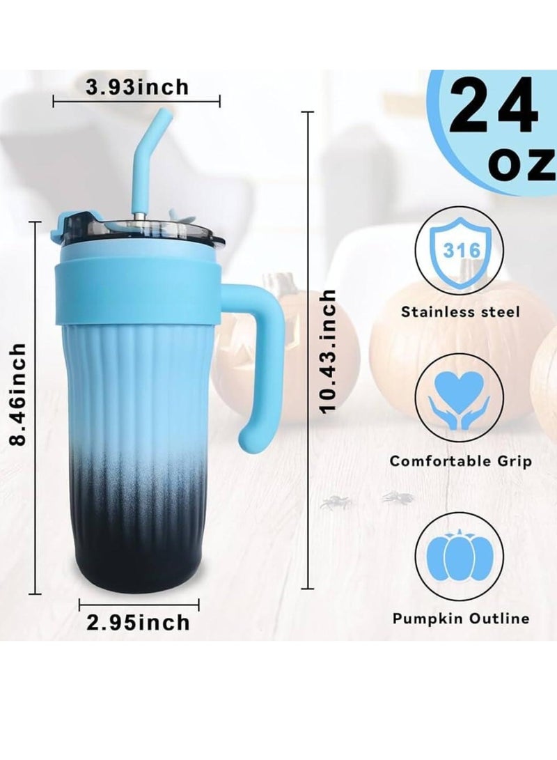 Stainless Steel Tumbler Hot and Cold with Handle and Lid with Straw, Double Insulated Cup 100% Leak Proof Coffee Travel Mug Flask for Gym & Travelling Gradient Blue 860 ML  - Image 2