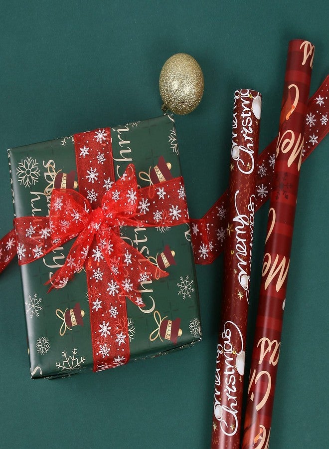 Aimyoo Green Christmas Wrapping Paper Jumbo Roll, Vintage Xmas Gift Wrap Paper 17 in x 32 ft, Merry Christmas Letters Snowflakes Bells Design - Image 4