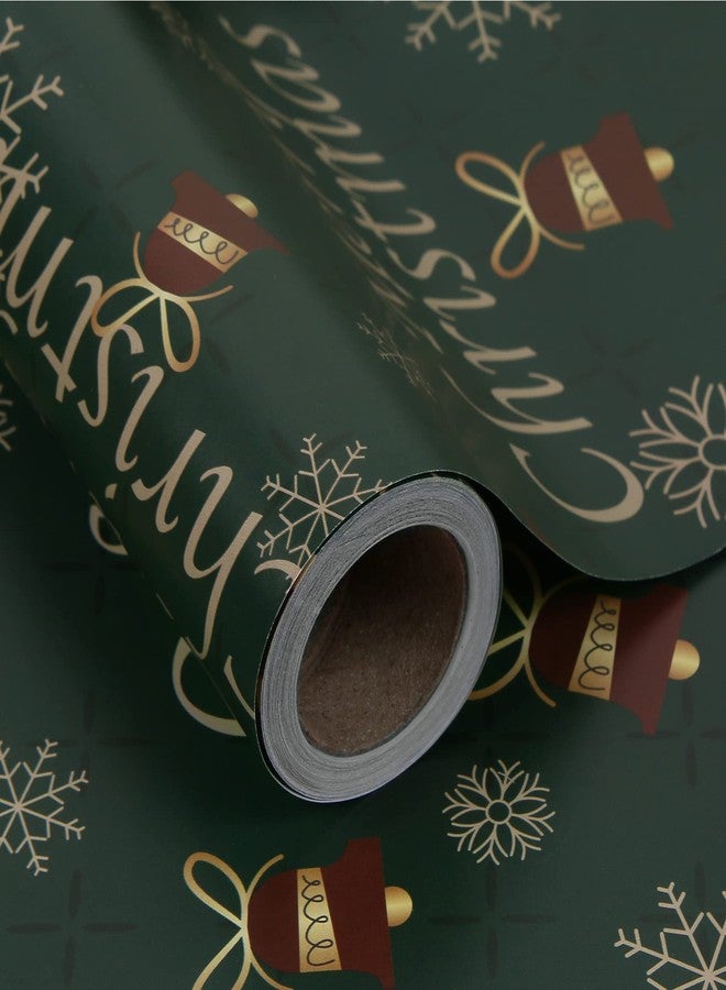 Aimyoo Green Christmas Wrapping Paper Jumbo Roll, Vintage Xmas Gift Wrap Paper 17 in x 32 ft, Merry Christmas Letters Snowflakes Bells Design - Image 1