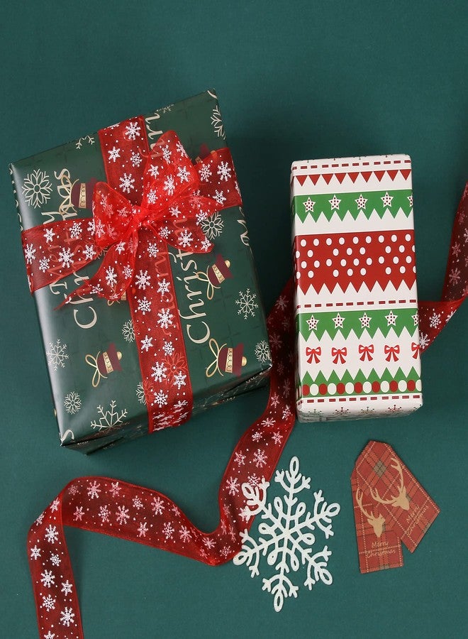 Aimyoo Green Christmas Wrapping Paper Jumbo Roll, Vintage Xmas Gift Wrap Paper 17 in x 32 ft, Merry Christmas Letters Snowflakes Bells Design - Image 5