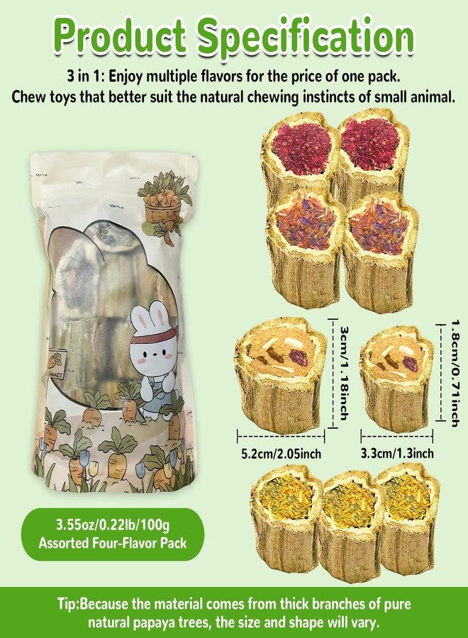 Tyotrbs 12Pcs Rabbit Chew Toys for Bunny,4 Varieties Natural Papaya Wood Chew Treats with Organic Alfalfa Hay, Dried Carrot, Apple and Sweet Potato for Rabbits Guinea Pigs Hamsters Chinchillas Gerbils - Image 2
