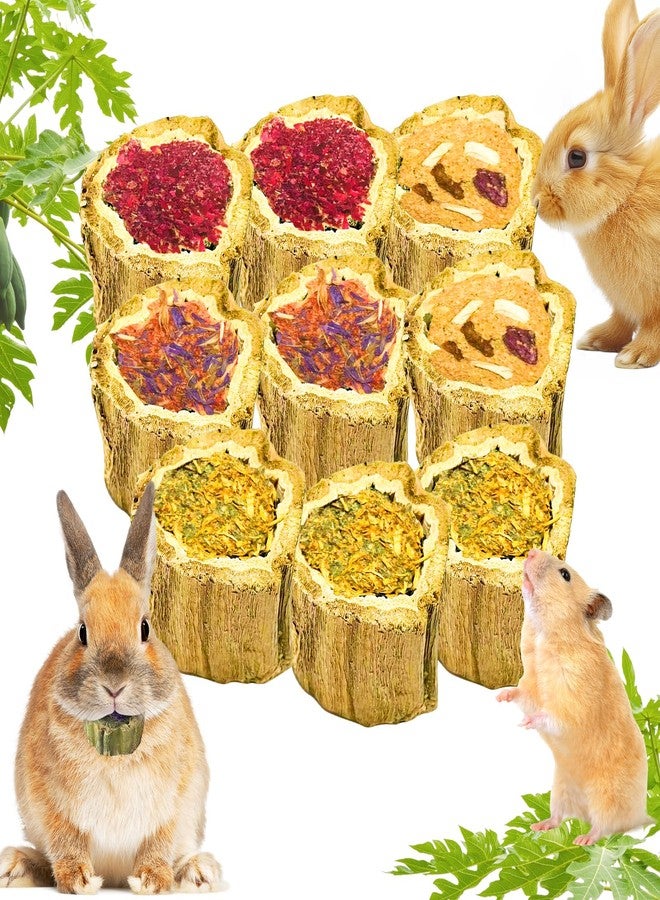 Tyotrbs 12Pcs Rabbit Chew Toys for Bunny,4 Varieties Natural Papaya Wood Chew Treats with Organic Alfalfa Hay, Dried Carrot, Apple and Sweet Potato for Rabbits Guinea Pigs Hamsters Chinchillas Gerbils - Image 1