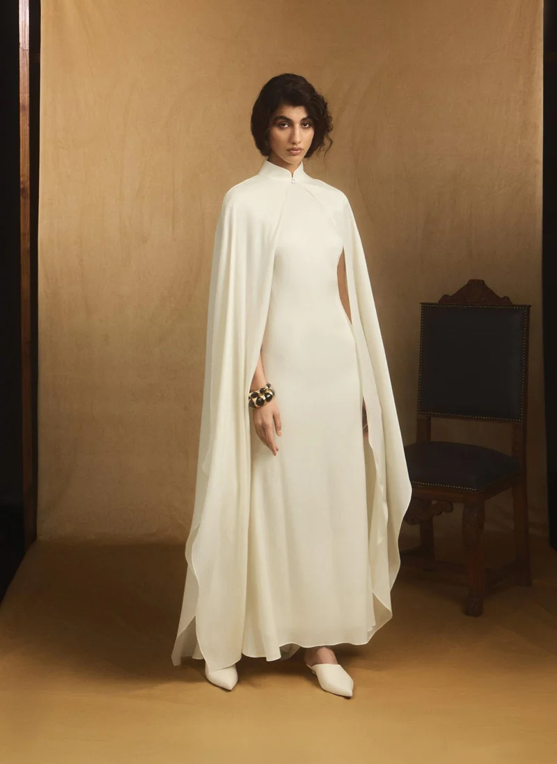 Lichi  Metallic fabric maxi dress with long cape for Women | Best Price UAE