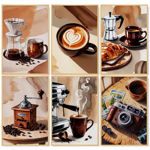 Camocin 6 Pack Paint by Numbers Kit for Adults, Coffee Adult Paint by Number Kits Without Frame for Beginner, Coffee Acrylic Oil Painting by Numbers Kits for Gift Home Wall Decor 8 x 12 Inch - Image 1