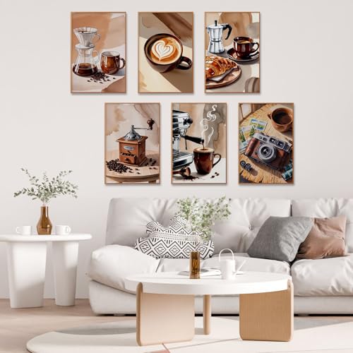 Camocin 6 Pack Paint by Numbers Kit for Adults, Coffee Adult Paint by Number Kits Without Frame for Beginner, Coffee Acrylic Oil Painting by Numbers Kits for Gift Home Wall Decor 8 x 12 Inch - Image 2