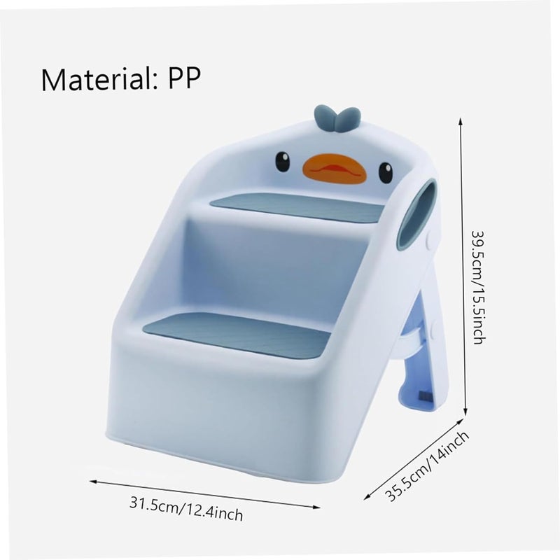 Foldable Toddler Step Stool for Kids Kitchen Bathroom Sink,Toilet Steps Potty Training Stool,Dual Height 11" Kitchen Helper Plastic Poop Stools Ladder with Handles Nursery Foot Stools (Blue) - Image 2