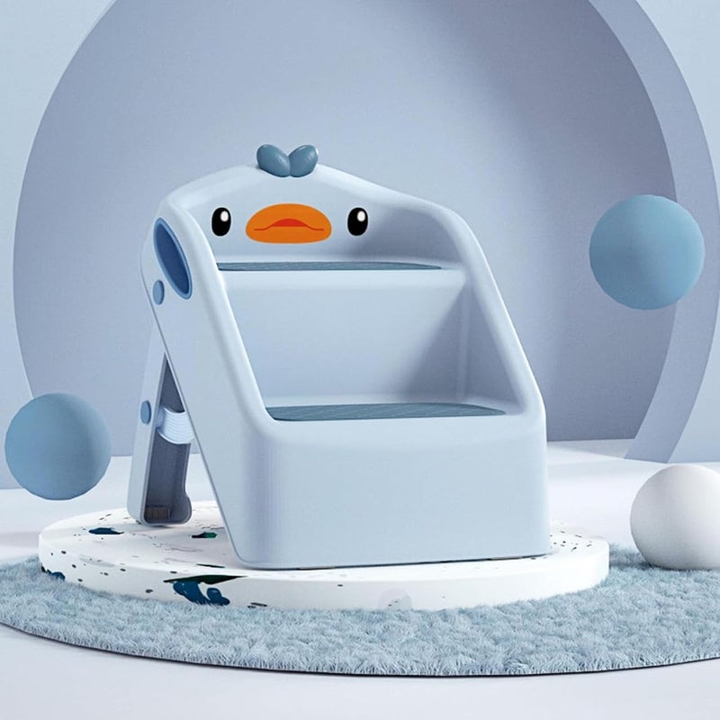 Foldable Toddler Step Stool for Kids Kitchen Bathroom Sink,Toilet Steps Potty Training Stool,Dual Height 11" Kitchen Helper Plastic Poop Stools Ladder with Handles Nursery Foot Stools (Blue) - Image 3