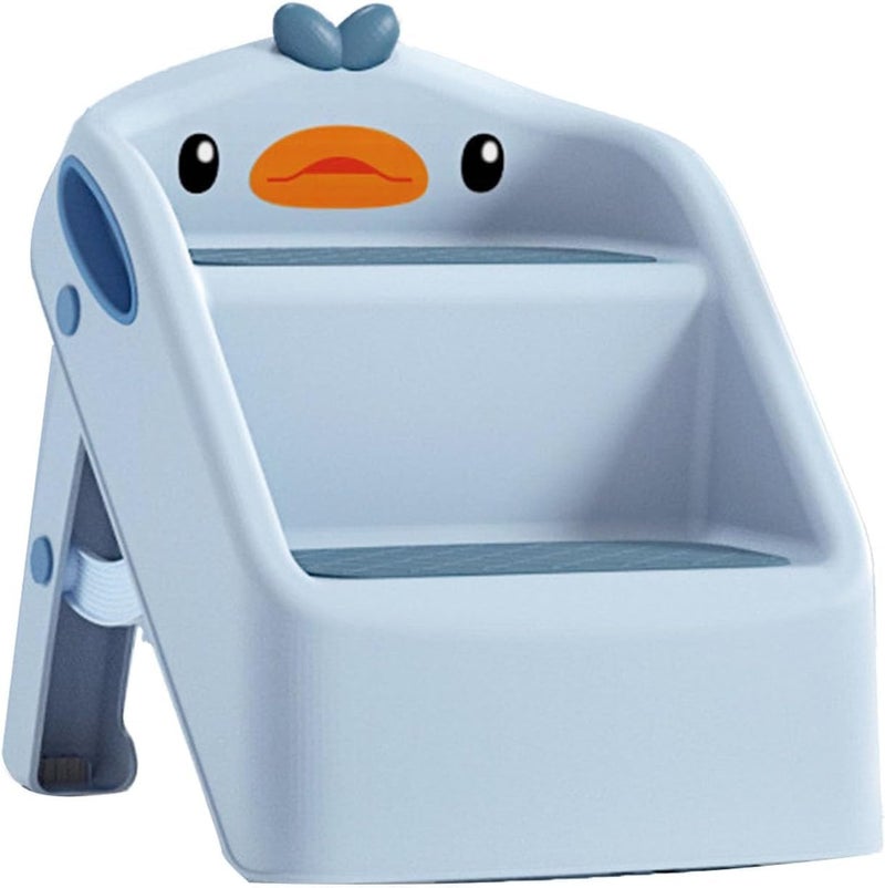 Foldable Toddler Step Stool for Kids Kitchen Bathroom Sink,Toilet Steps Potty Training Stool,Dual Height 11" Kitchen Helper Plastic Poop Stools Ladder with Handles Nursery Foot Stools (Blue) - Image 5